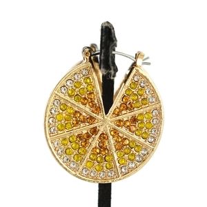 Yellow Lemon Gold Rhinestone Circle Hoop Earrings